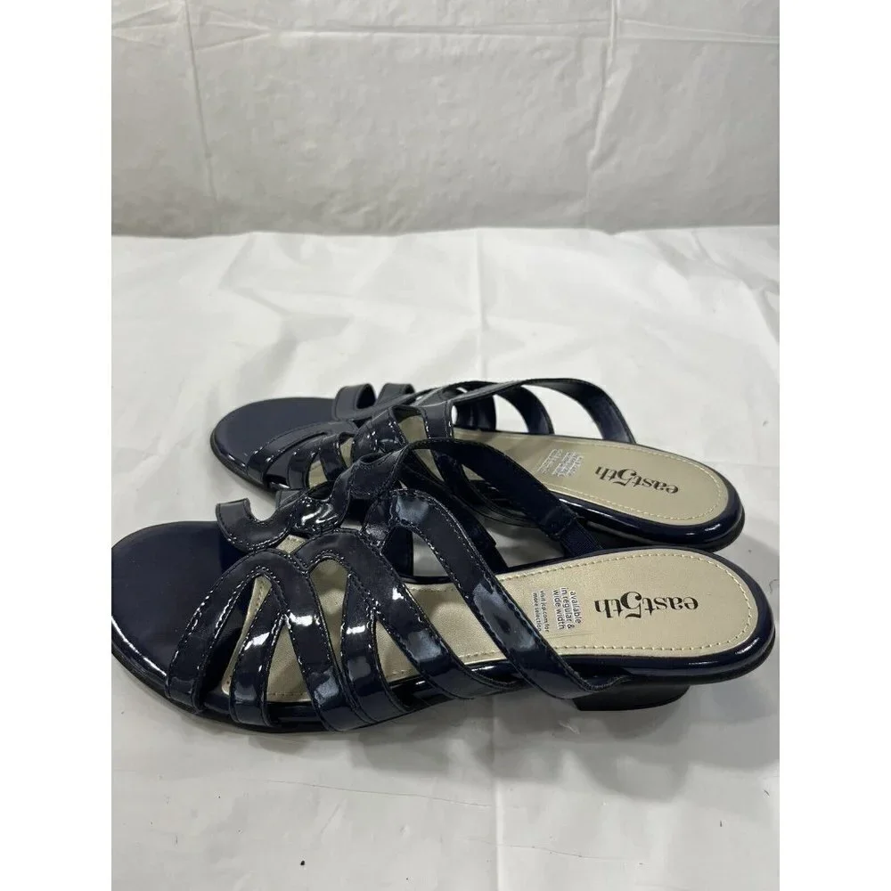 East 5th EF Eris Blue Patent Leather Slip On Open Toe Sandals Shoes size 9